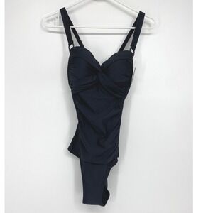 DKNY Women's‎ Black One Piece Swimsuit Twist Front Ruched Medium